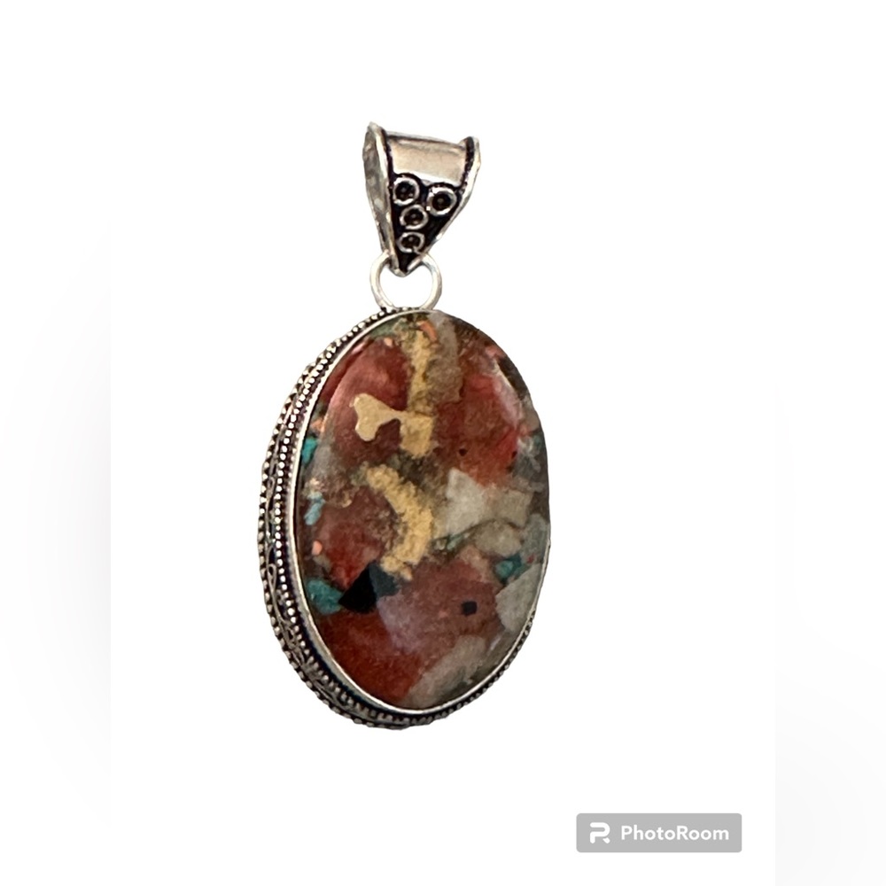 Spiny Copper Turquoise Pendant and Silver Chain